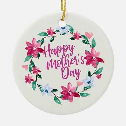 Elegant Happy Moederdag Floral Wreate Ornament (Voorkant)
