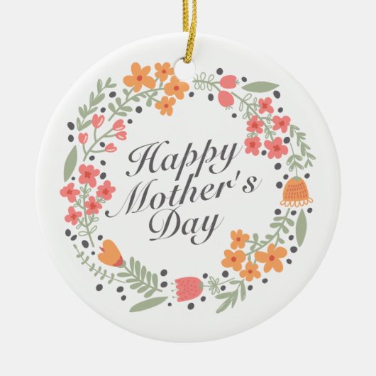 Elegant Happy Moederdag Floral Wreate Ornament (Voorkant)