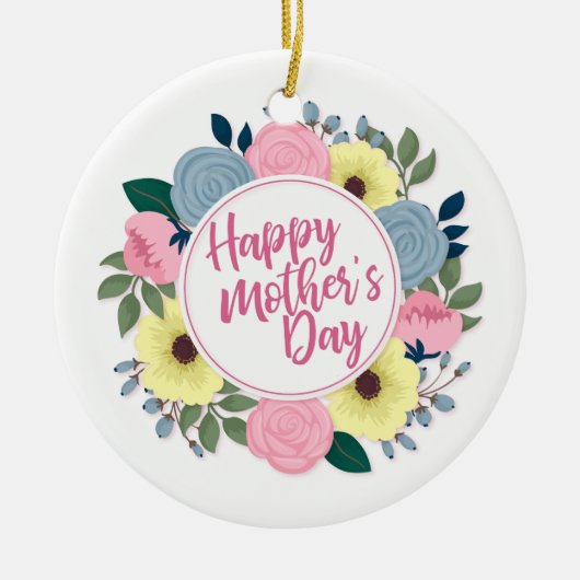 Elegant Happy Moederdag Floral Wreate Ornament (Voorkant)