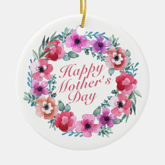 Elegant Happy Moederdag Floral Wreate Ornament (Voorkant)