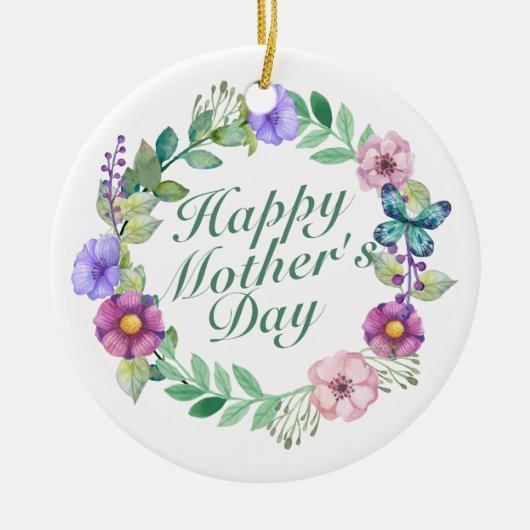 Elegant Happy Moederdag Floral Wreate Ornament (Voorkant)