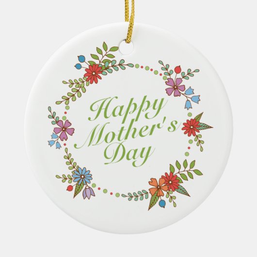 Elegant Happy Moederdag Floral Wreate Ornament (Voorkant)