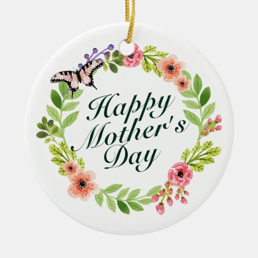 Elegant Happy Moederdag Floral Wreate Ornament (Voorkant)