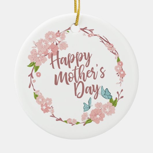 Elegant Happy Moederdag Floral Wreate Ornament (Voorkant)