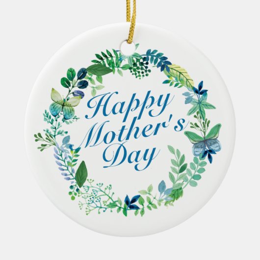 Elegant Happy Moederdag Floral Wreate Ornament (Voorkant)