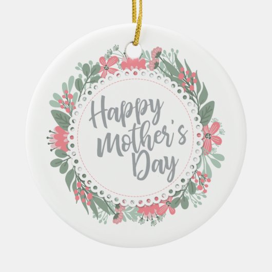 Elegant Happy Moederdag Floral Wreate Ornament (Voorkant)