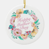Elegant Happy Moederdag Floral Wreate Ornament (Voorkant)