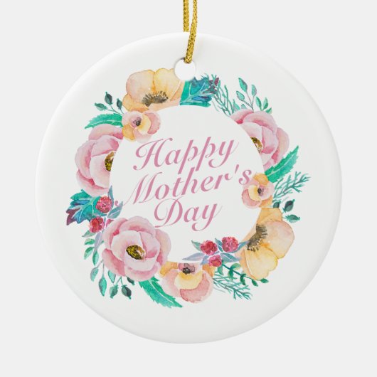 Elegant Happy Moederdag Floral Wreate Ornament (Voorkant)