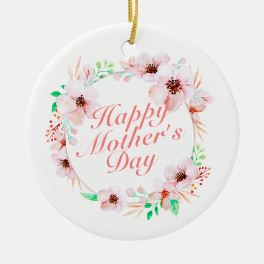 Elegant Happy Moederdag Floral Wreate Ornament (Voorkant)