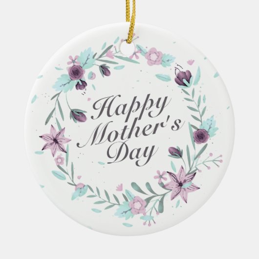 Elegant Happy Moederdag Floral Wreate Ornament (Voorkant)