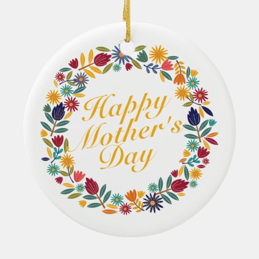 Elegant Happy Moederdag Floral Wreate Ornament (Achterkant)