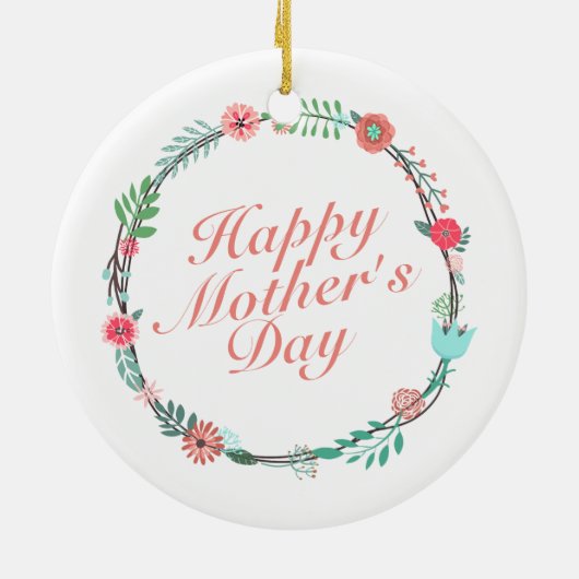 Elegant Happy Moederdag Floral Wreate Ornament (Achterkant)