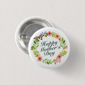 Elegant Happy Moederdag Floral Wreath Button (Voorkant /achterkant)