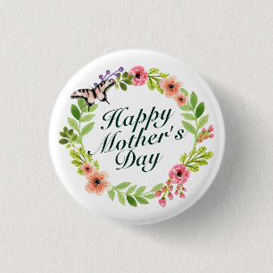 Elegant Happy Moederdag Floral Wreath Button