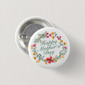 Elegant Happy Moederdag Floral Wreath Button (Voorkant /achterkant)
