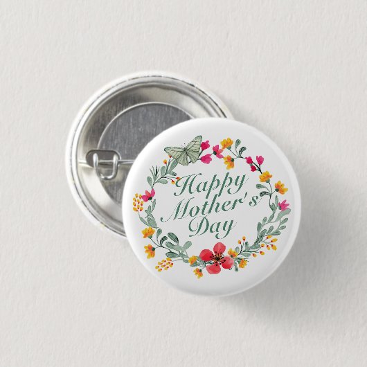 Elegant Happy Moederdag Floral Wreath Button (Voorkant /achterkant)