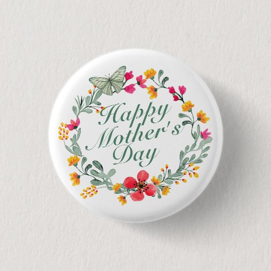 Elegant Happy Moederdag Floral Wreath Button (Voorkant)