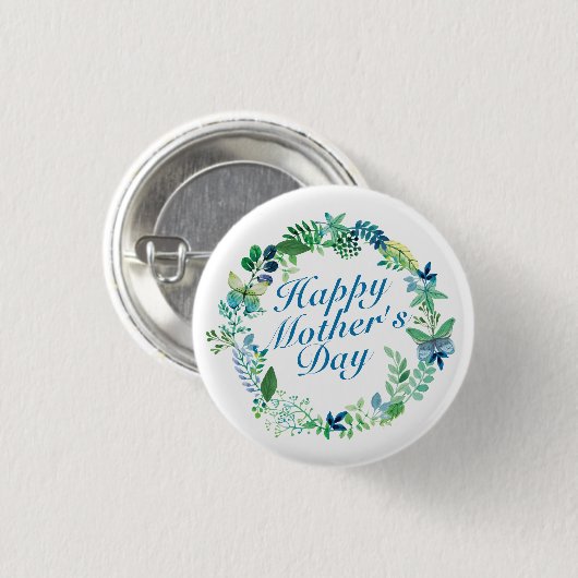 Elegant Happy Moederdag Floral Wreath Button (Voorkant /achterkant)