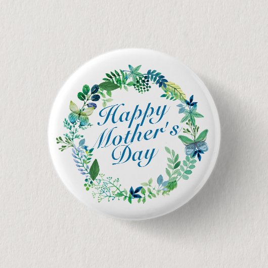 Elegant Happy Moederdag Floral Wreath Button (Voorkant)