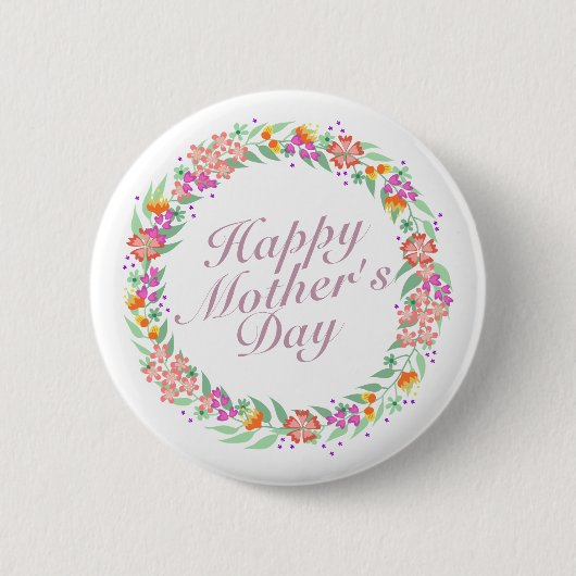 Elegant Happy Moederdag Floral Wreath Button (Voorkant)