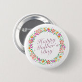 Elegant Happy Moederdag Floral Wreath Button (Voorkant /achterkant)