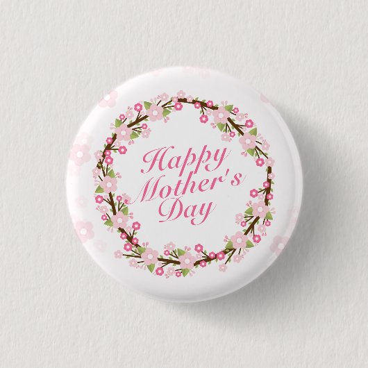 Elegant Happy Moederdag Floral Wreath Button (Voorkant)