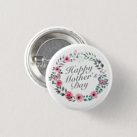 Elegant Happy Moederdag Floral Wreath Button (Voorkant /achterkant)