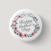 Elegant Happy Moederdag Floral Wreath Button (Voorkant)