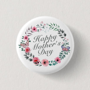 Elegant Happy Moederdag Floral Wreath Button