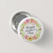 Elegant Happy Moederdag Floral Wreath Button (Voorkant /achterkant)