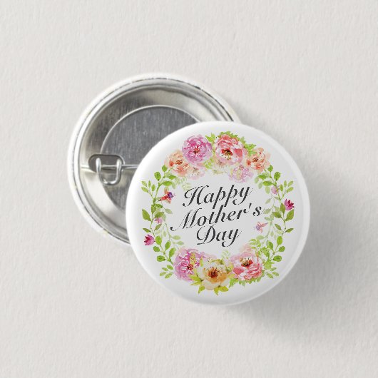 Elegant Happy Moederdag Floral Wreath Button (Voorkant /achterkant)