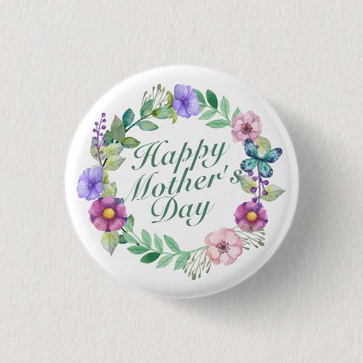 Elegant Happy Moederdag Floral Wreath Button (Voorkant)