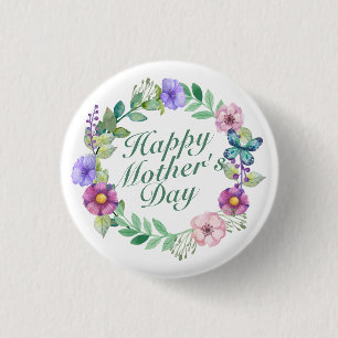 Elegant Happy Moederdag Floral Wreath Button