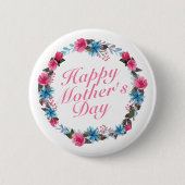 Elegant Happy Moederdag Floral Wreath Button (Voorkant)