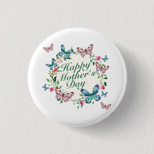 Elegant Happy Moederdag Floral Wreath Button