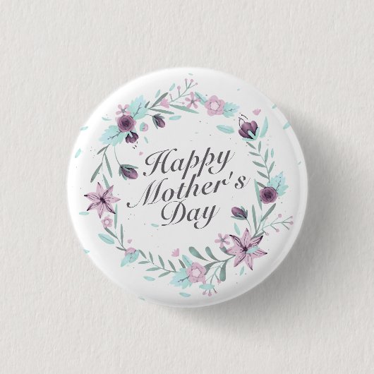 Elegant Happy Moederdag Floral Wreath Button (Voorkant)