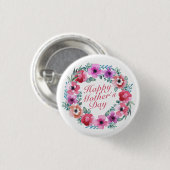 Elegant Happy Moederdag Floral Wreath Button (Voorkant /achterkant)