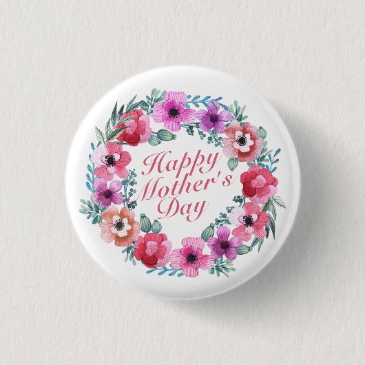 Elegant Happy Moederdag Floral Wreath Button (Voorkant)