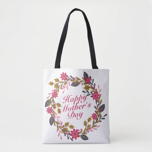Elegant Happy Moederdag Floral Wreath Canvas tas (Voorkant)
