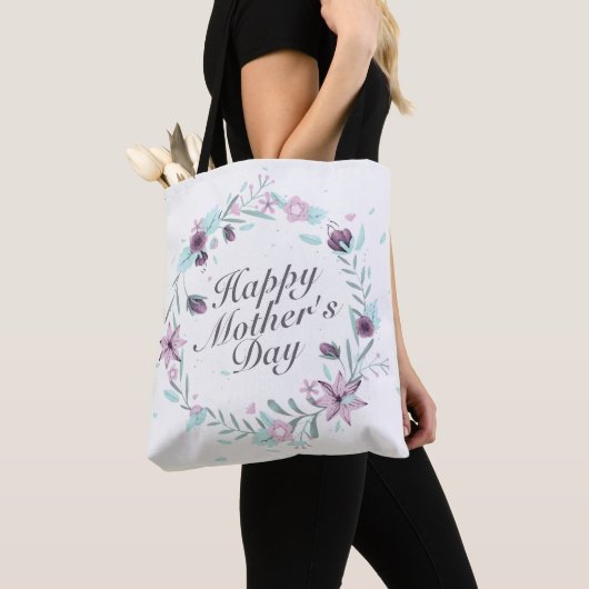 Elegant Happy Moederdag Floral Wreath Canvas tas (Dichtbij)