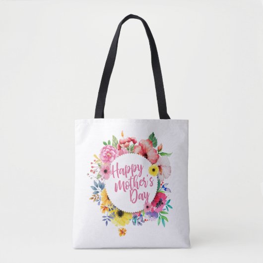 Elegant Happy Moederdag Floral Wreath Canvas tas (Voorkant)