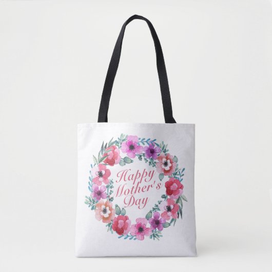 Elegant Happy Moederdag Floral Wreath Canvas tas (Voorkant)