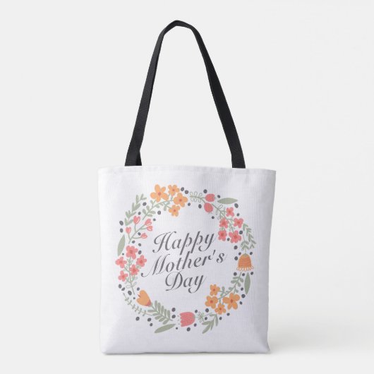 Elegant Happy Moederdag Floral Wreath Canvas tas (Achterkant)