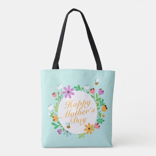 Elegant Happy Moederdag Floral Wreath Canvas tas (Achterkant)