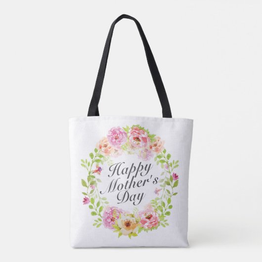 Elegant Happy Moederdag Floral Wreath Canvas tas (Achterkant)