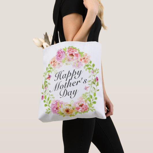 Elegant Happy Moederdag Floral Wreath Canvas tas (Dichtbij)