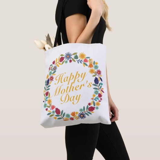 Elegant Happy Moederdag Floral Wreath Canvas tas (Dichtbij)