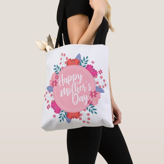 Elegant Happy Moederdag Floral Wreath Canvas tas (Dichtbij)