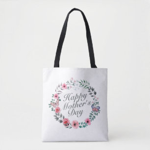 Elegant Happy Moederdag Floral Wreath Canvas tas