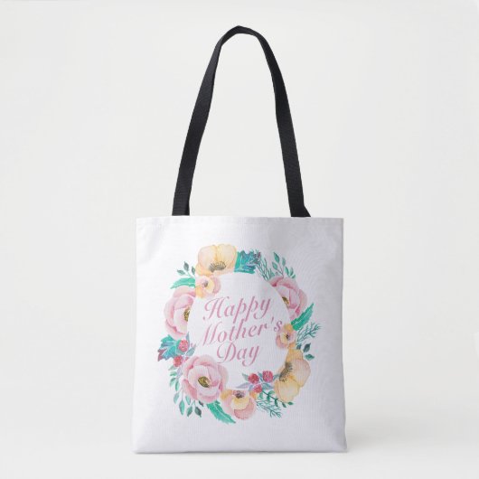 Elegant Happy Moederdag Floral Wreath Canvas tas (Voorkant)